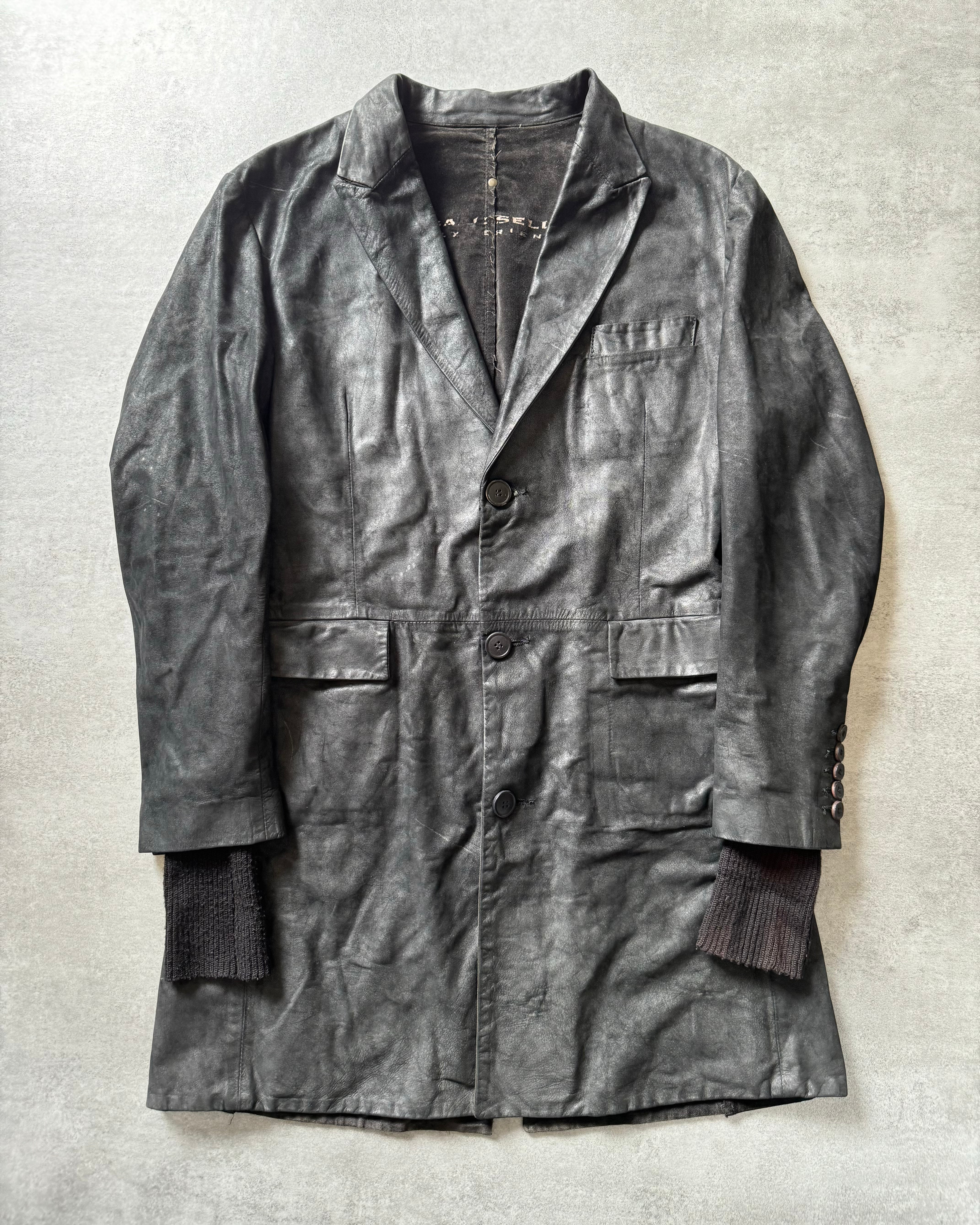 Isaac Sellam Experience Brut Shadow Dark Leather Trench Jacket (L Isaac Sellam Experience Brut Shadow Dark Leather Trench Jacket (L