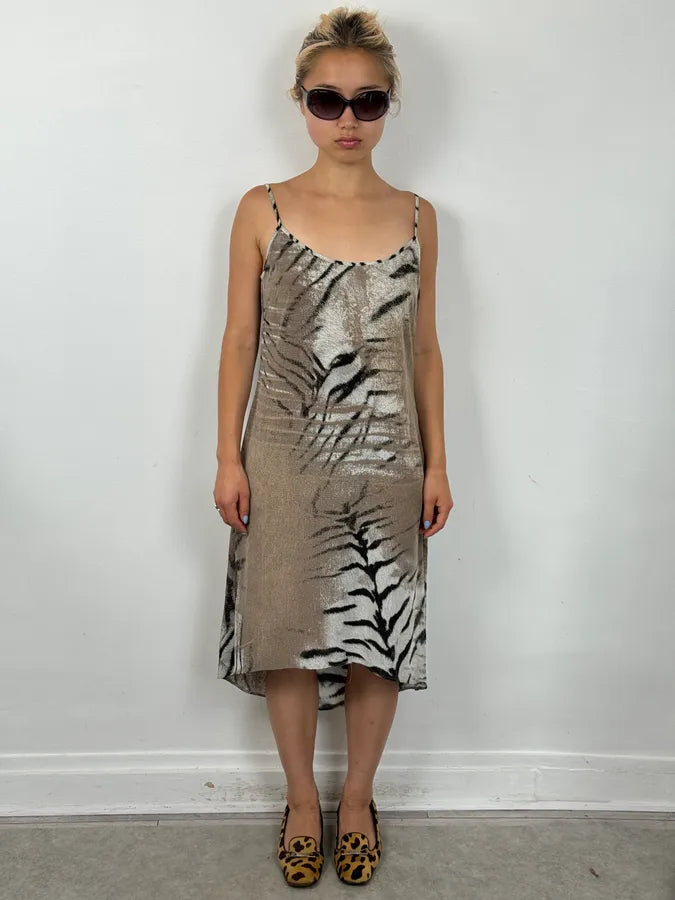 2000s Cavalli Beige & Black Safari Zebra Dress