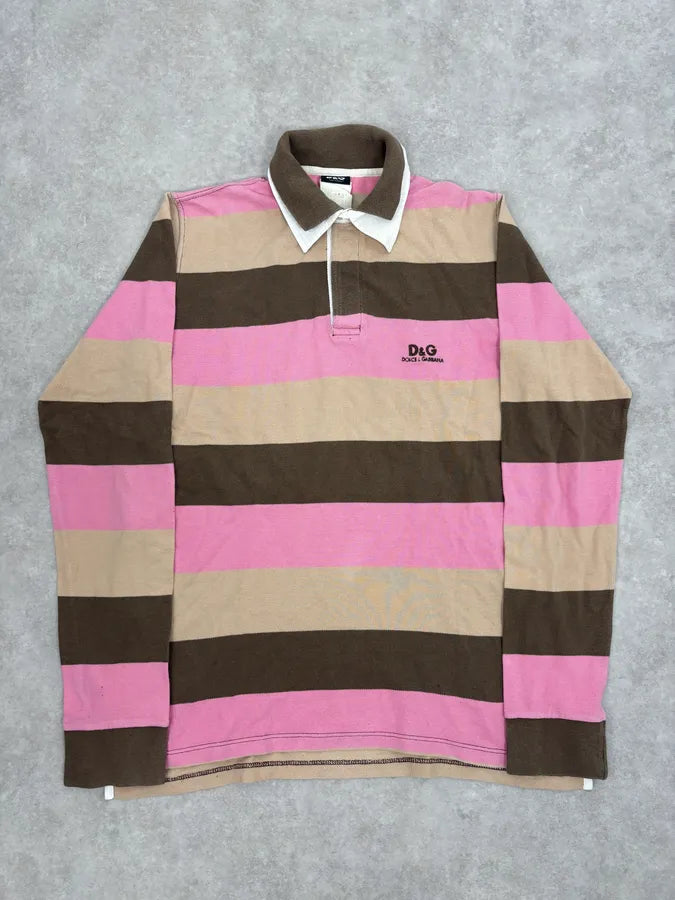 AW2004 Dolce & Gabbana Classy Double Collar Striped Polo – Dolce