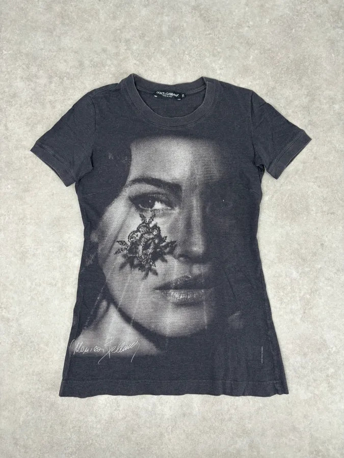 2000s Dolce & Gabbana Dark Grey Monica Bellucci Portrait T-Shirt