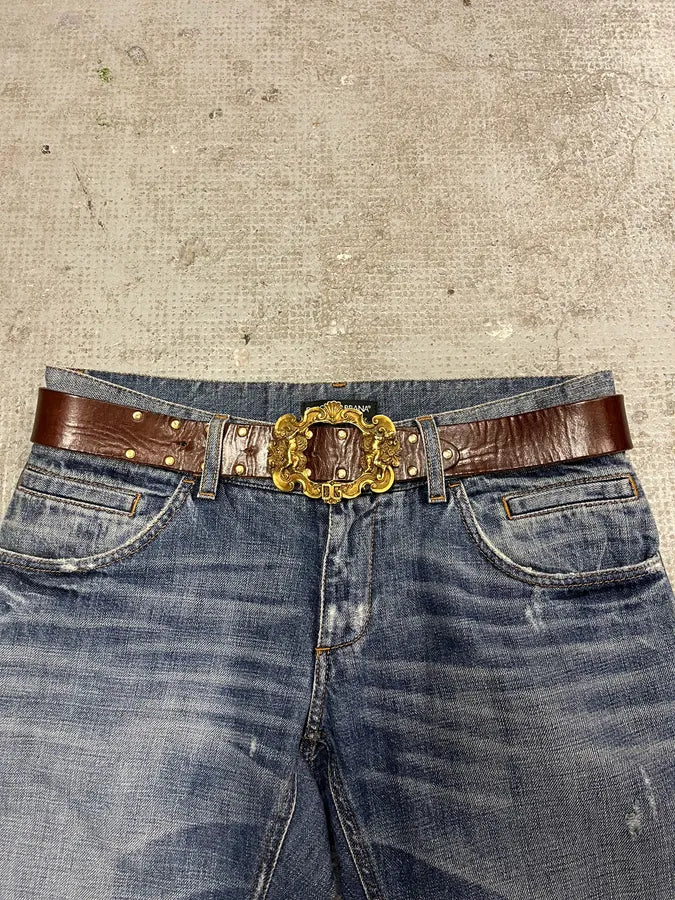 2000s Dolce & Gabbana Golden Angels Buckcle Leather Belt – Dolce