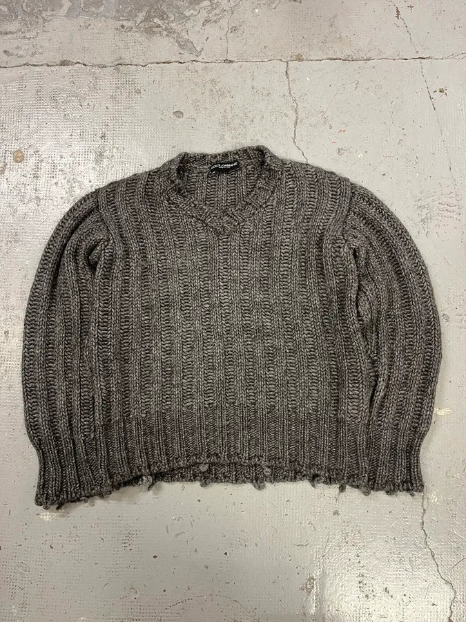 トップス 00s DOLCE & GABBANA v-neck knit 2000s Dolce & Gabbana Grey Wool V Neck Sweater – Dolce Vita Hub