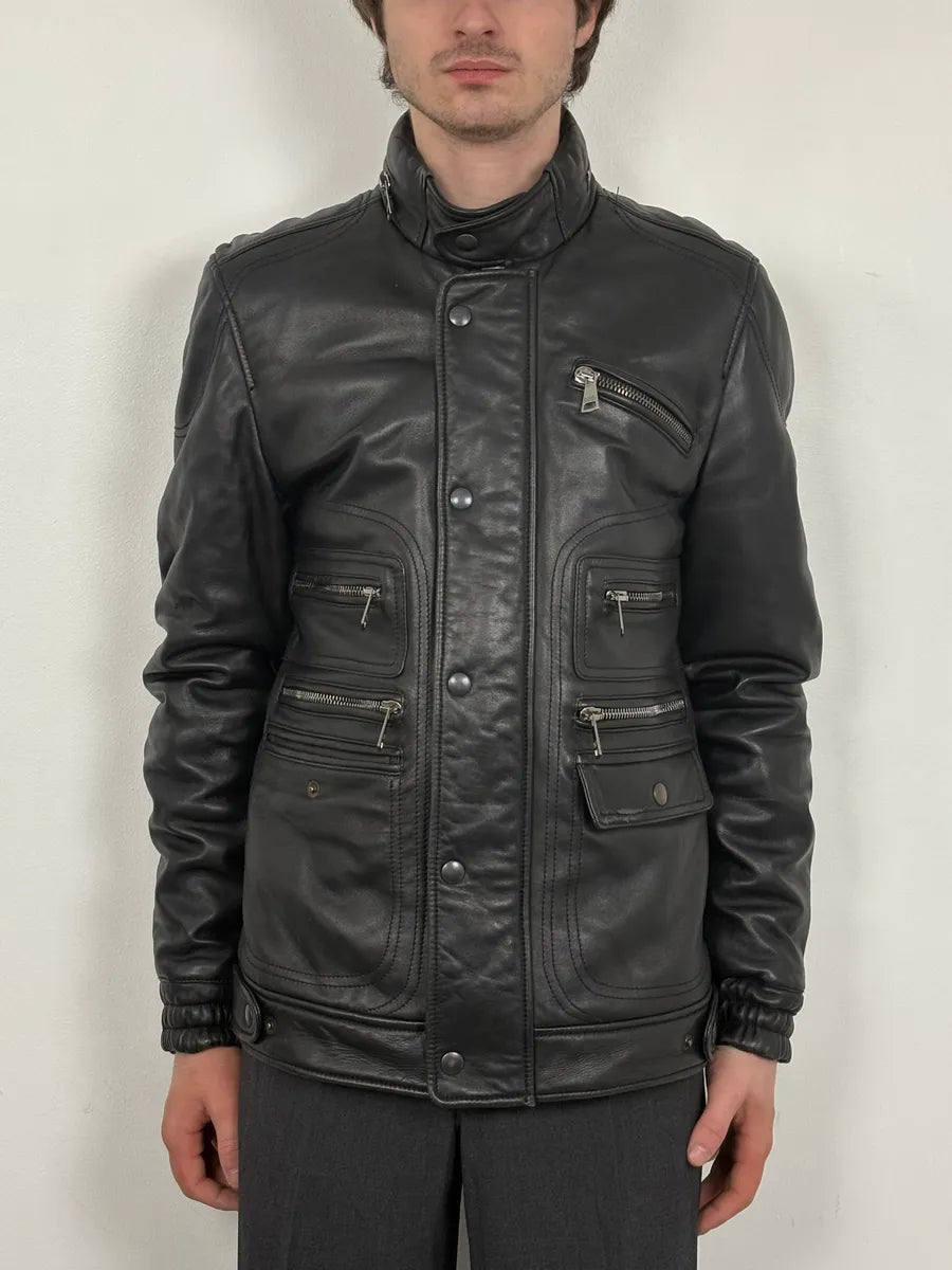 2010s Dolce & Gabbana Multi Zip Black Sheep Leather Jacket – Dolce