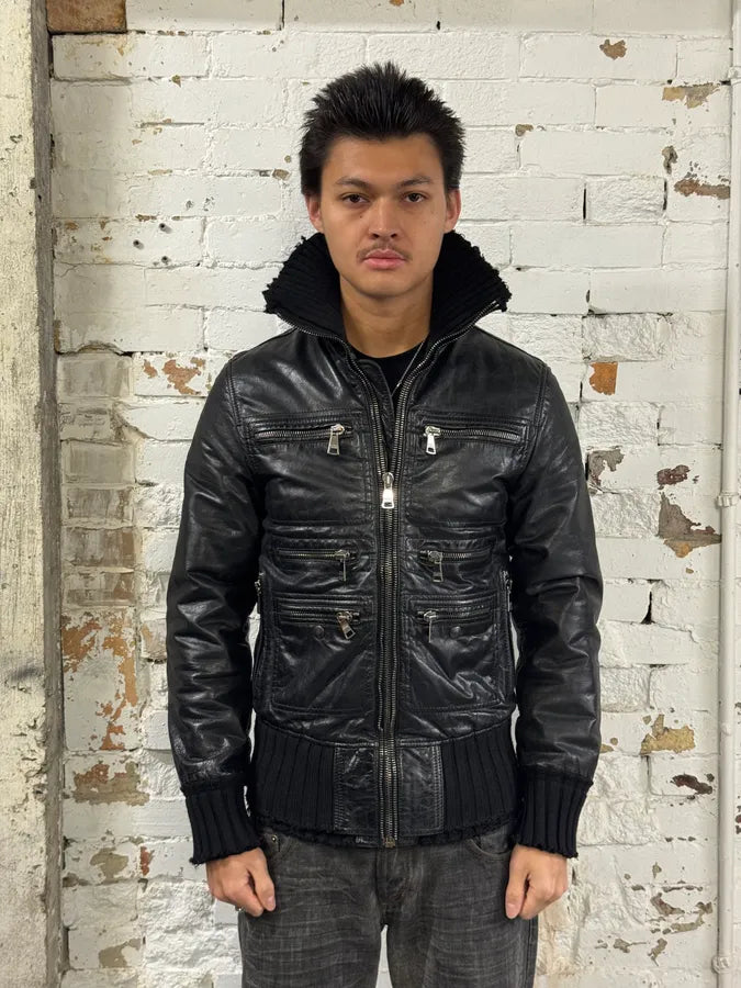 ジャケット・アウター DOLCE&GABBANA 00s Piping Leather Jacket 2000s Dolce & Gabbana Multi-Zip Destroyed Black Leather Jacket