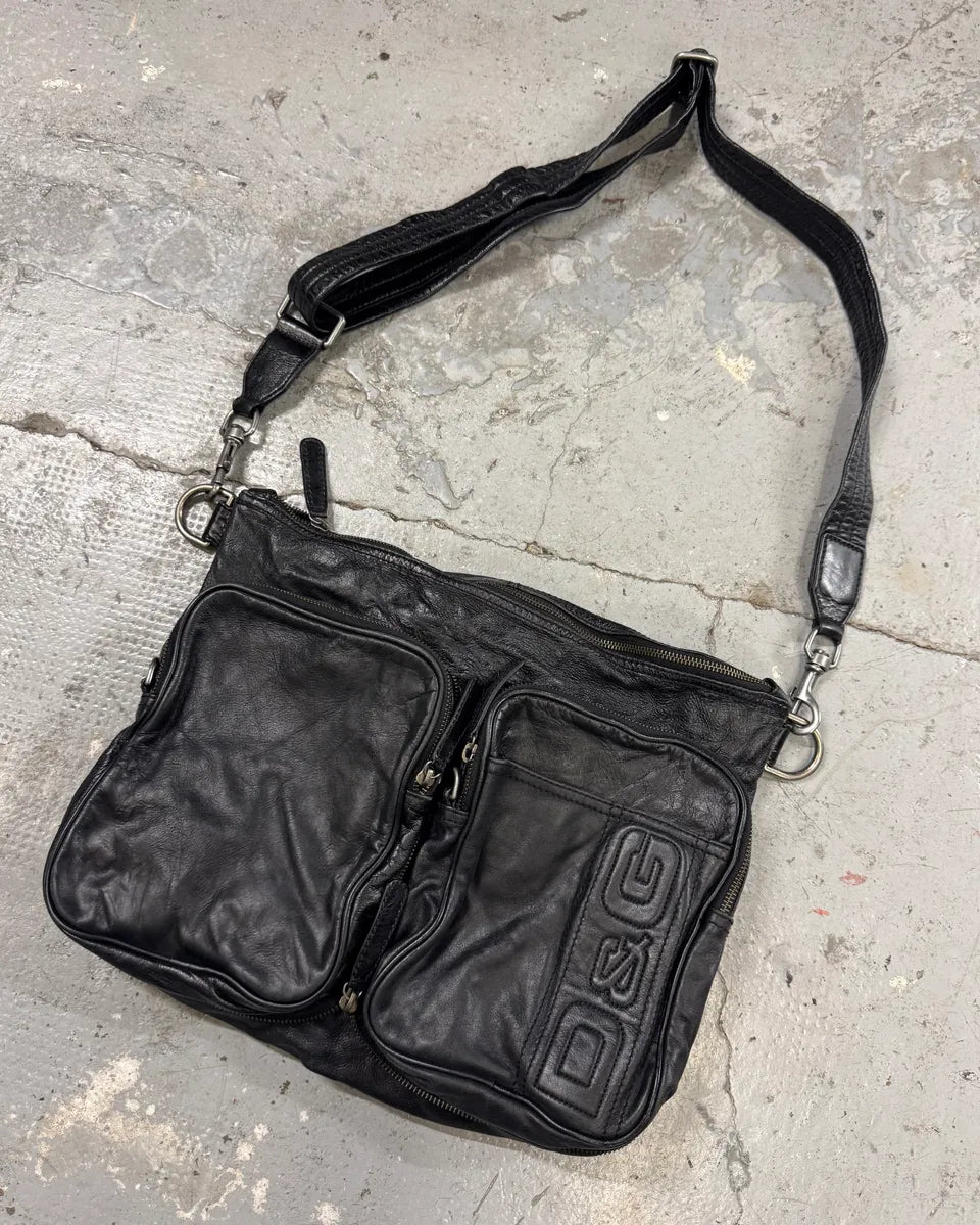2000s Dolce & Gabbana Zip Cargo Black Leather Shoulder Bag – Dolce