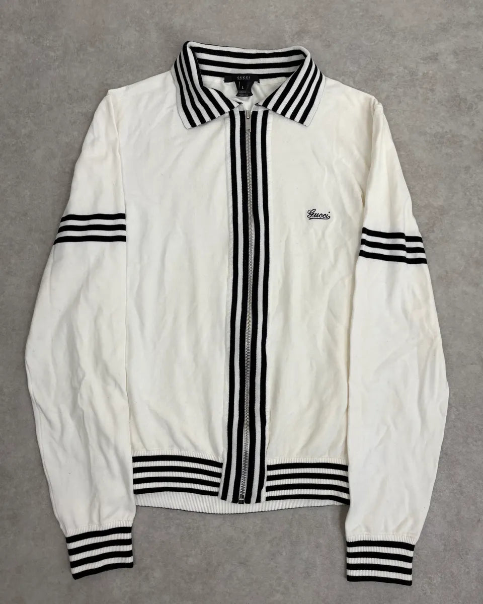 2000s Gucci Black & White Signature Cardigan Zip-up Sweater