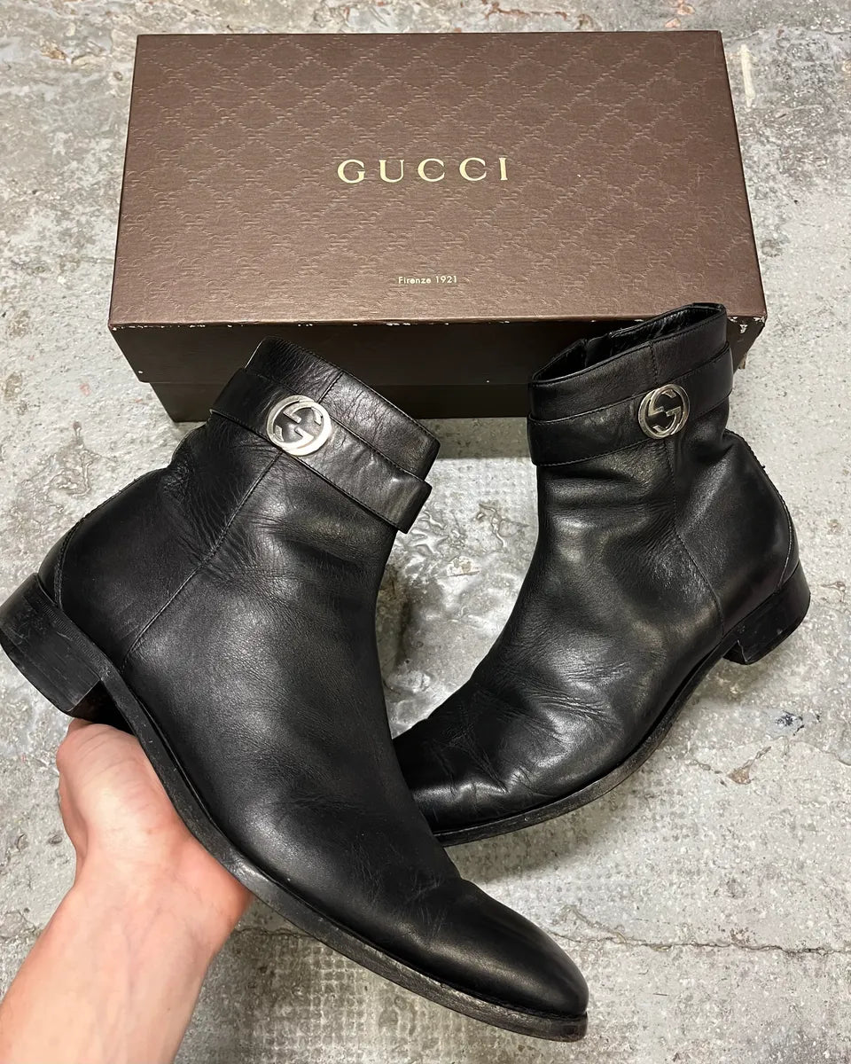 Gucci Black Leather Ankle Boots in Size EU 44 / USA 10 - 10.5 GUCCI BLACK LEATHER ANKLE BOOTS IN SIZE EU 44 / USA 10  main image 4