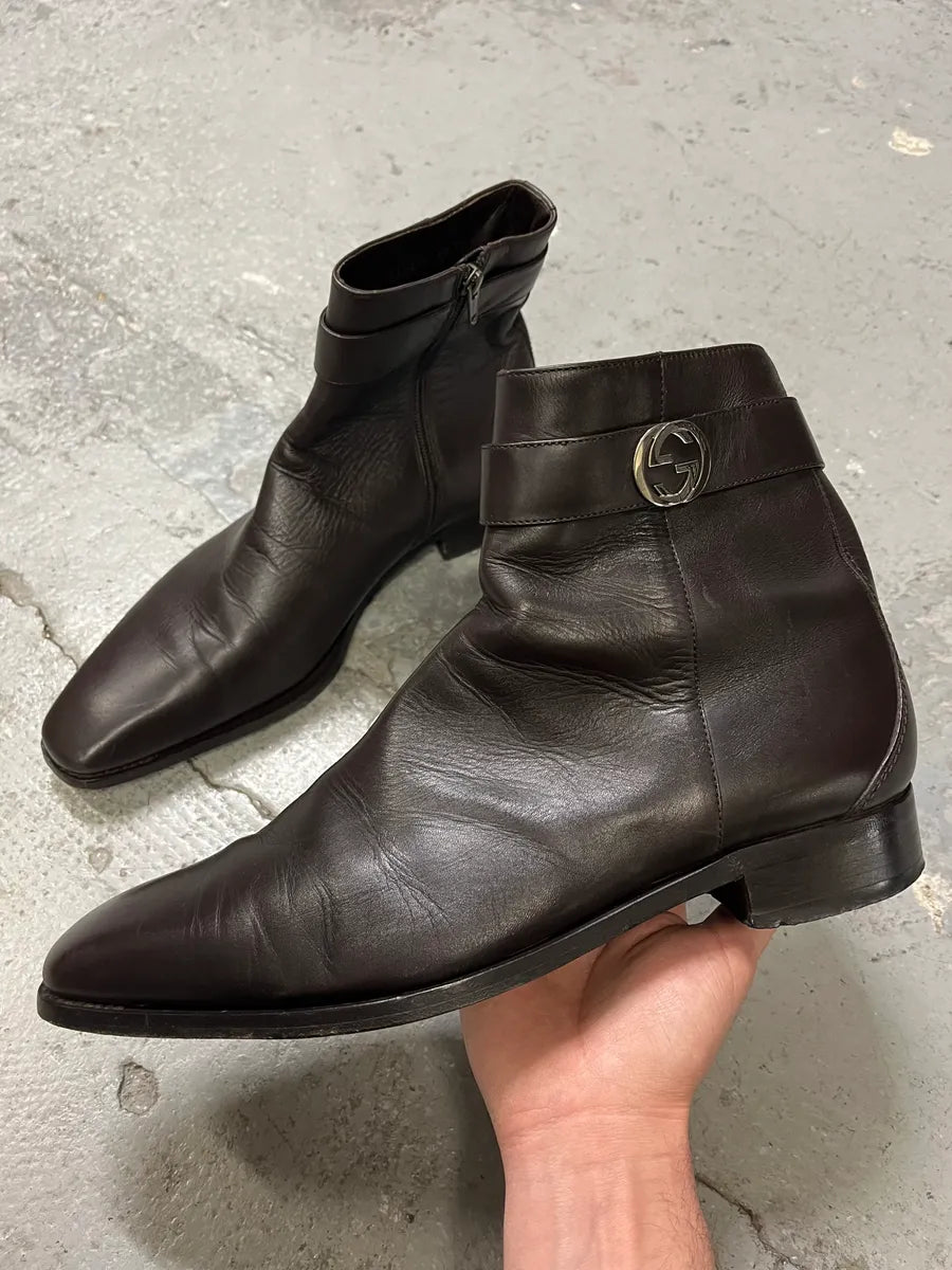 靴 2000s GUCCI leather duck boots 2000s Gucci Black Leather Minimalist Boots – Dolce Vita Hub