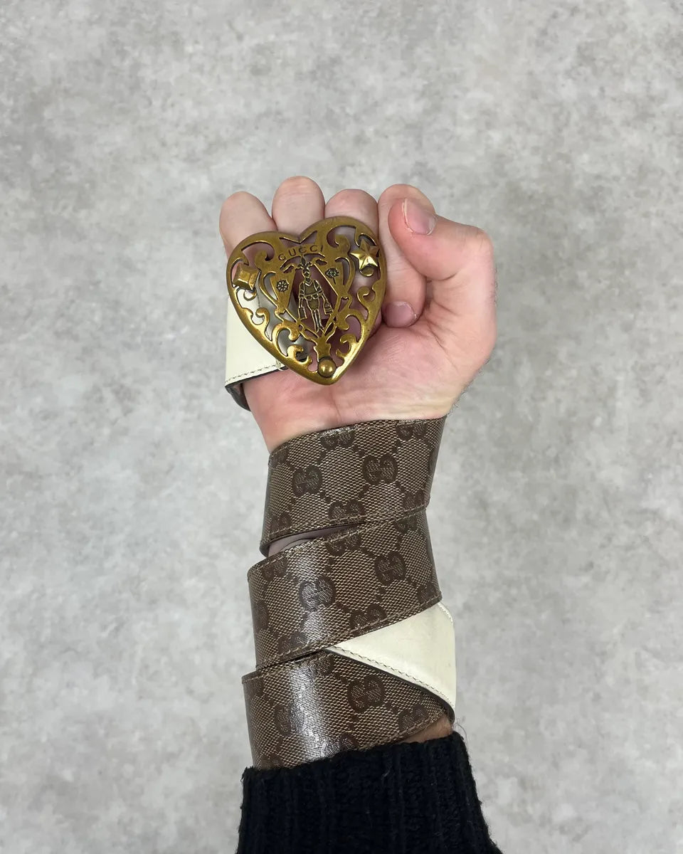Gucci Cream Heart Buckle Belt Gucci Belt Supreme GG Monogram Beige Canvas Heart Buckle  main image 2