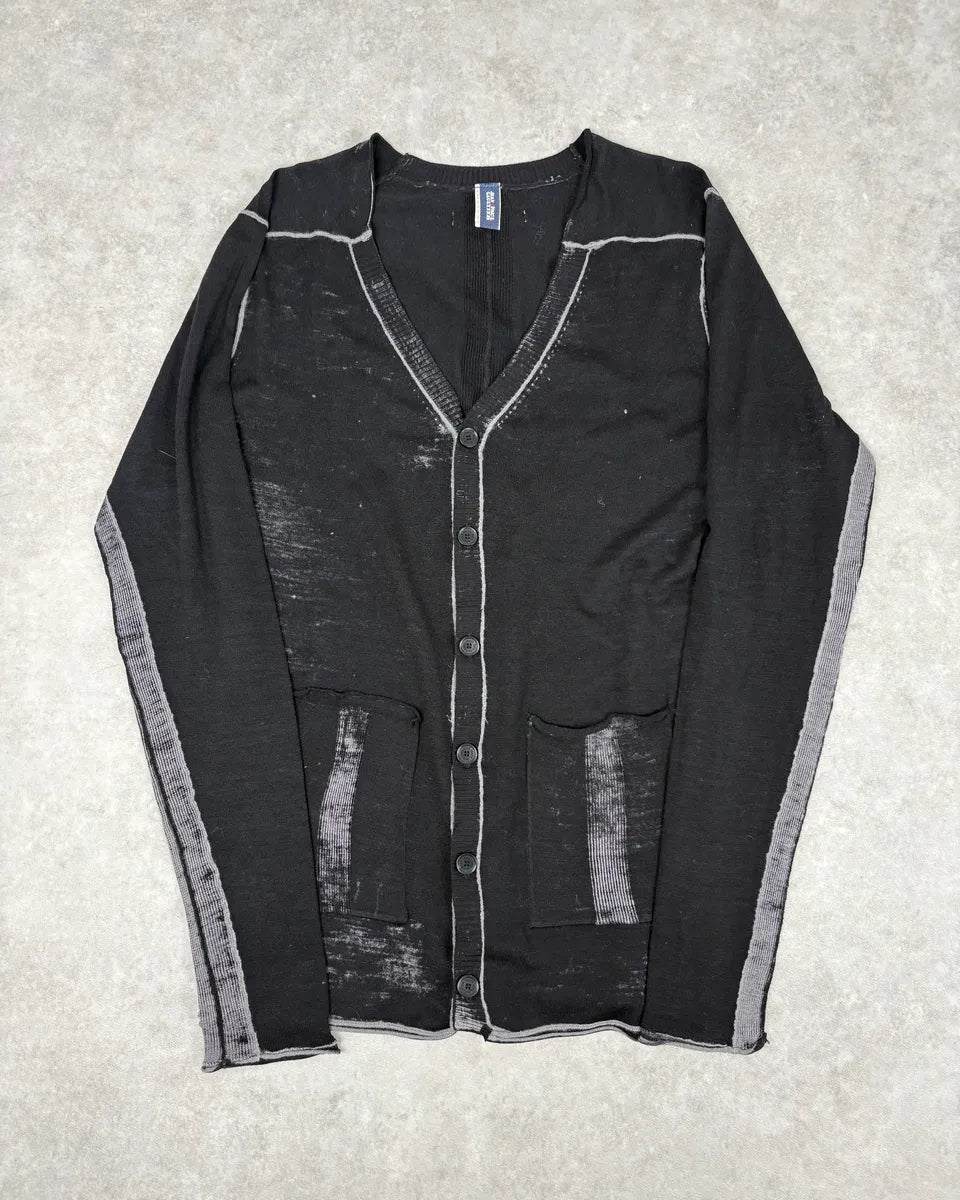 2000s Jean Paul Gaultier Irregular Black and Grey Cardigan Sweater