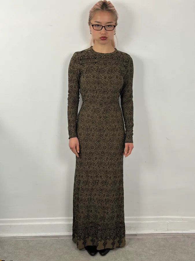 2000s Jean Paul Gaultier Khaki Tattoo Floral Maxi Dress – Dolce Vita Hub