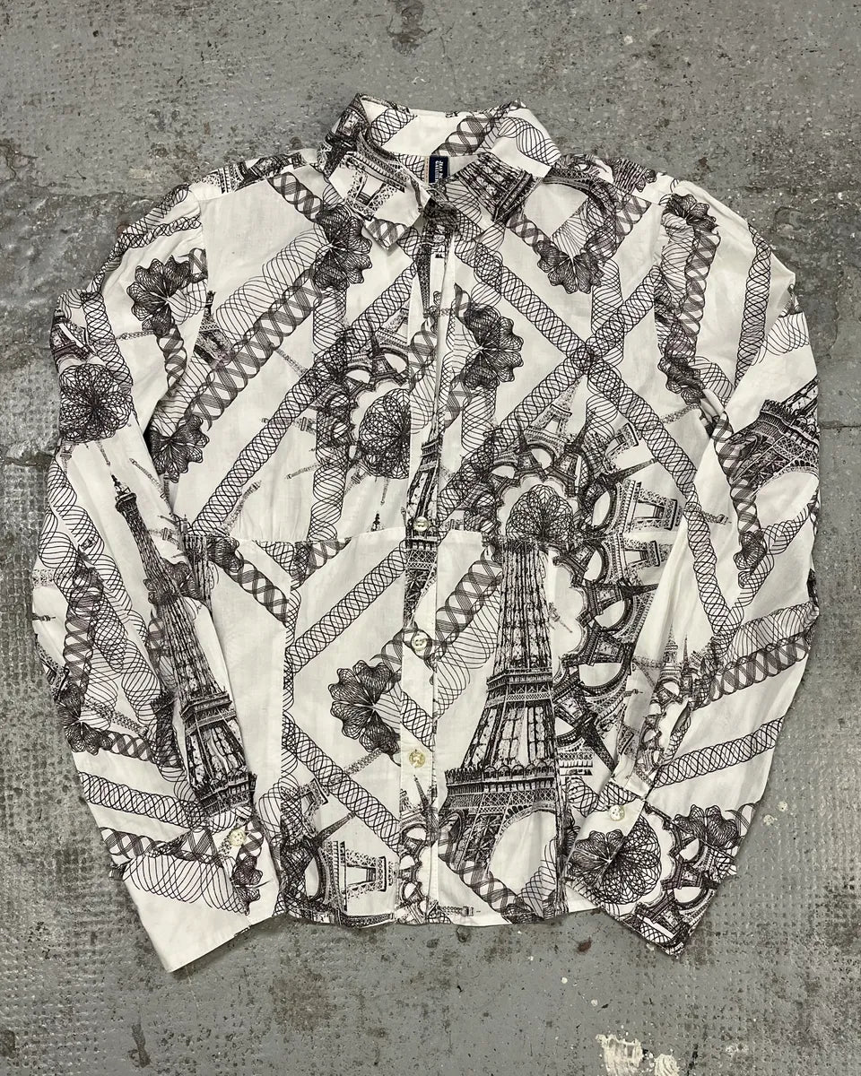 2000s Jean Paul Gaultier Parisian Eiffel Tower Graphic White
