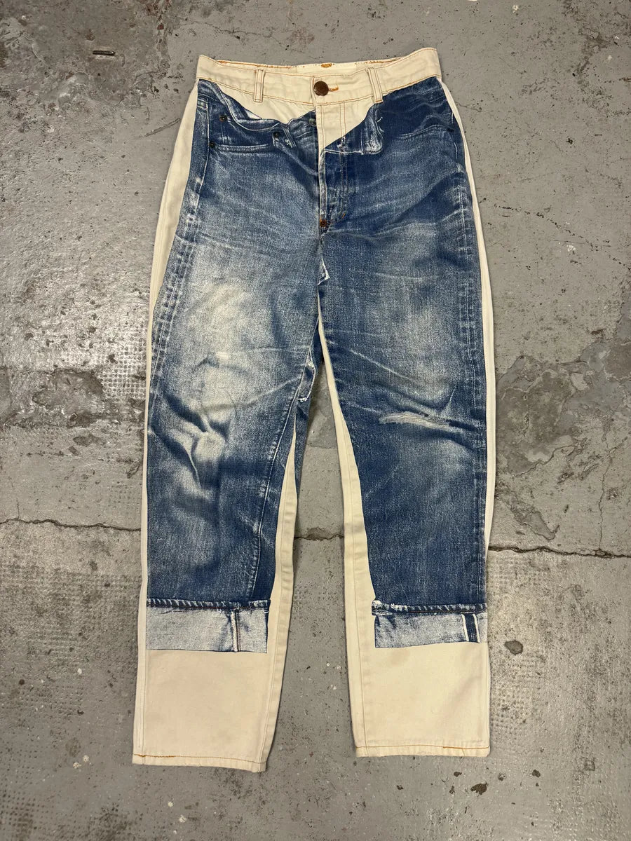 2000s Jean Paul Gaultier White & Blue Trompe L'Oeil Denim Pants