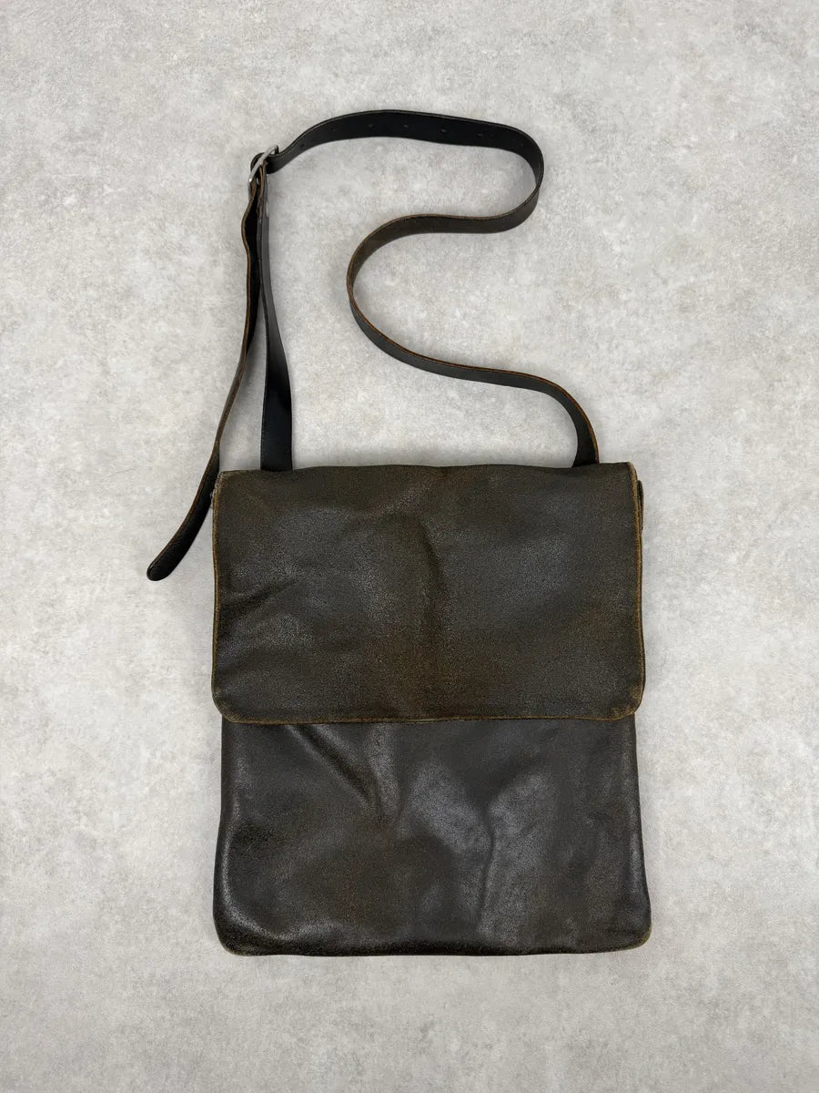 2000s Maison Martin Margiela Brown Eroded Leather Shoulder Bag