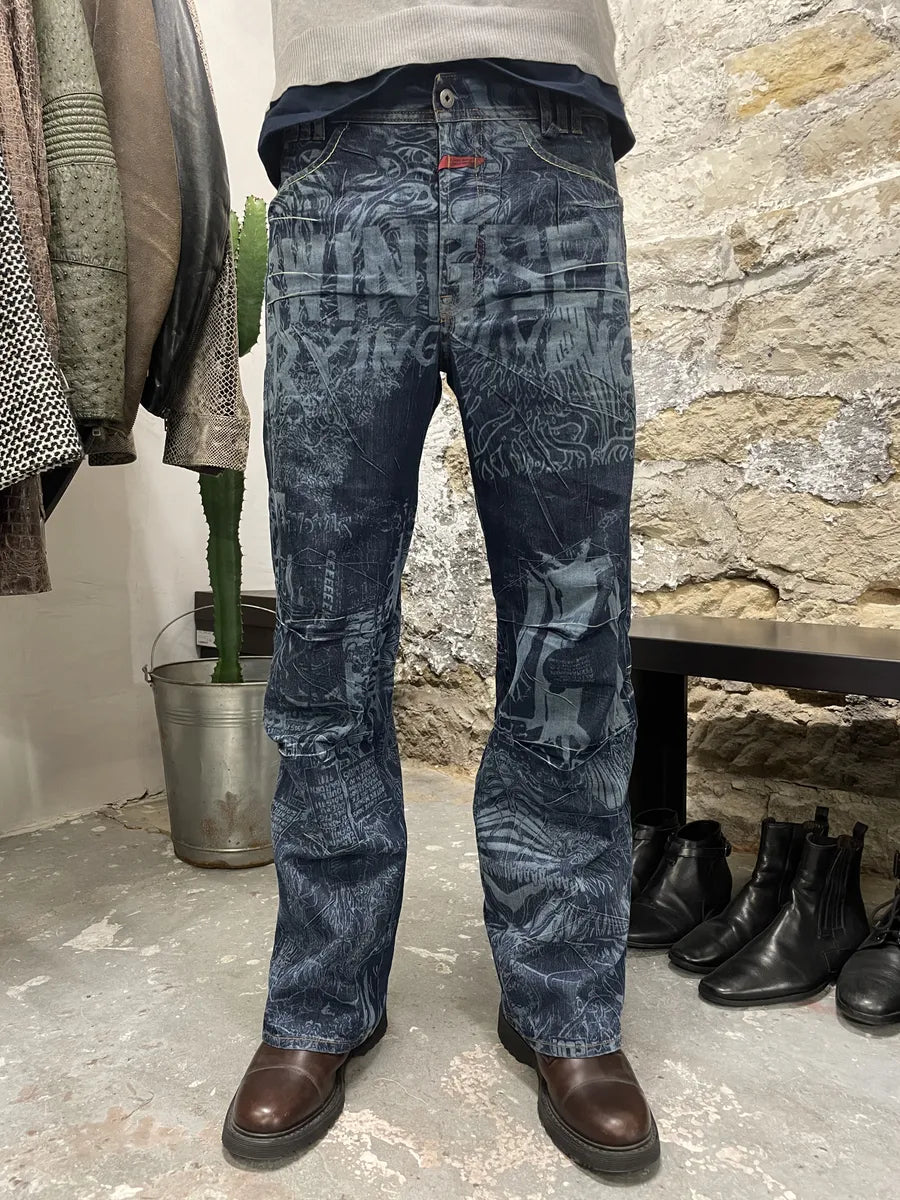 2000s Marithé + François Girbaud Tagged Print Effect Denim Jeans