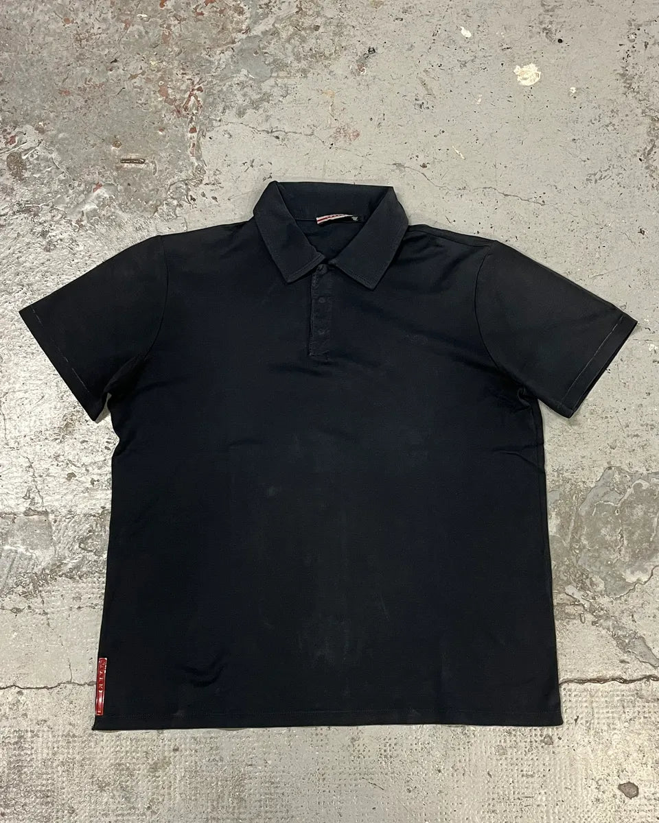 トップス 00s prada black skipper polo shirt 2000s Prada Black Linea Rossa Minimalist Polo Shirt – Dolce Vita Hub