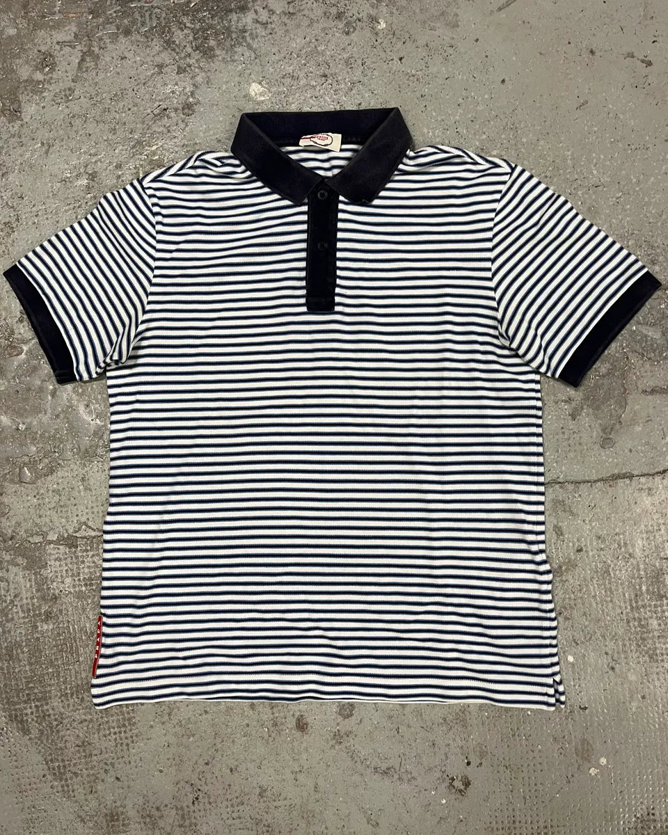 トップス PRADA 2000s stripe polo shirt 2000s Prada Navy & White Linea Rossa Striped Polo Shirt – Dolce