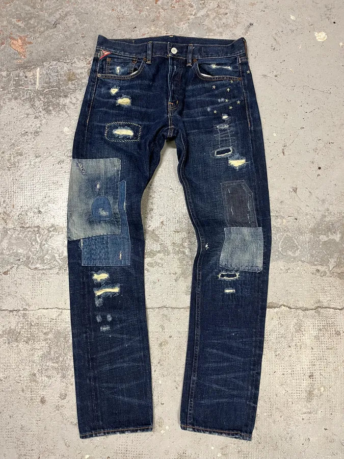2000s Ralph Lauren Blue Patchwork Effect Slim Denim Jeans – Dolce