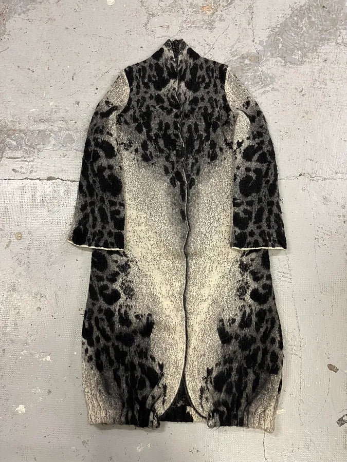 2000s Roberto Cavalli Black & White Leopard Print Long Jacket