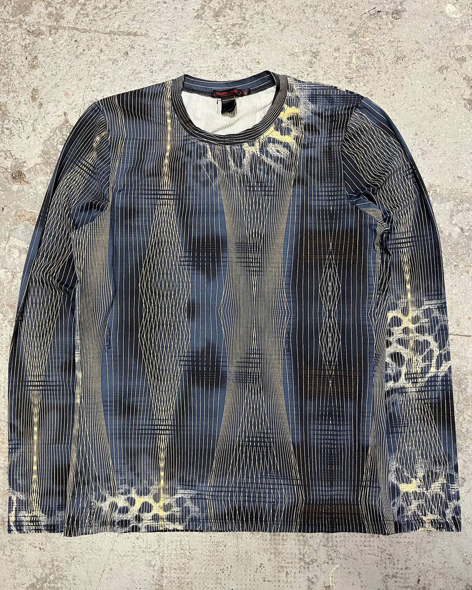 2000s Roberto Cavalli Blue Leopard Abstract Effect Longsleeves