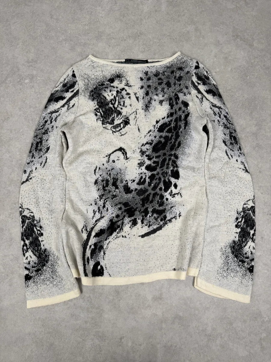 2000s Roberto Cavalli Class Black & White Tiger Leopard Sweater