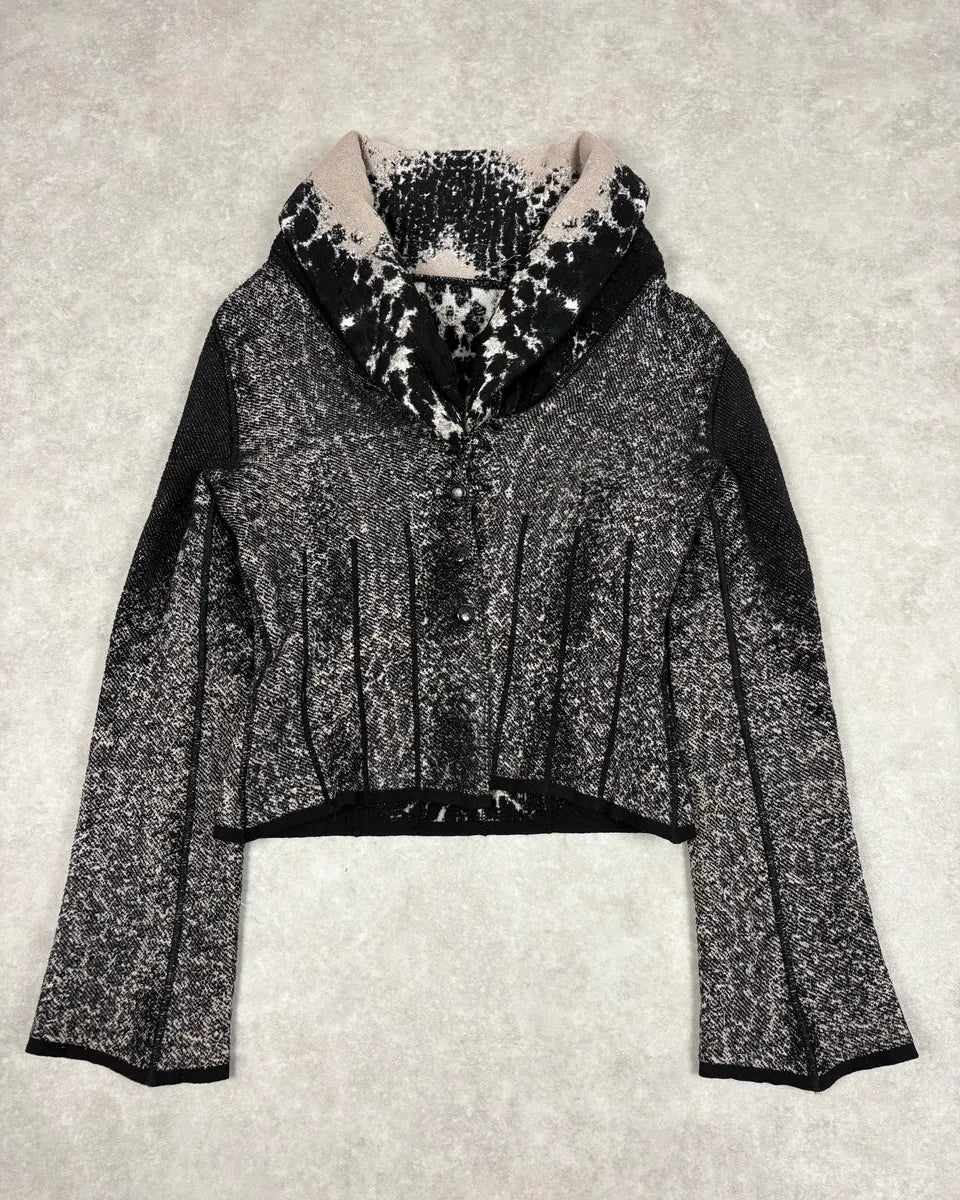 2000s Roberto Cavalli Cropped Leopard Print Black & White Cardigan