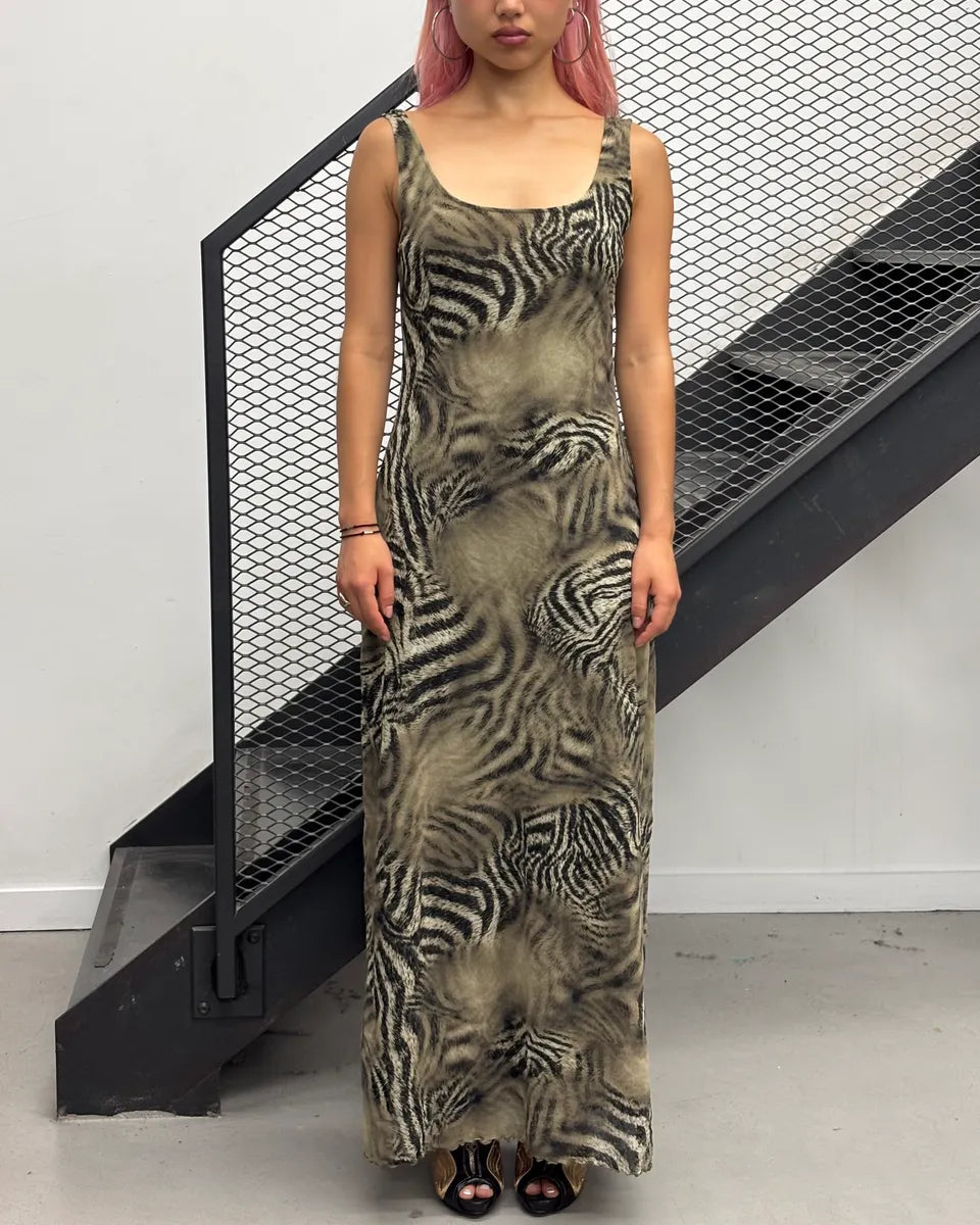 2000s Roberto Cavalli Khaki Zebra Long Dress – Dolce Vita Hub