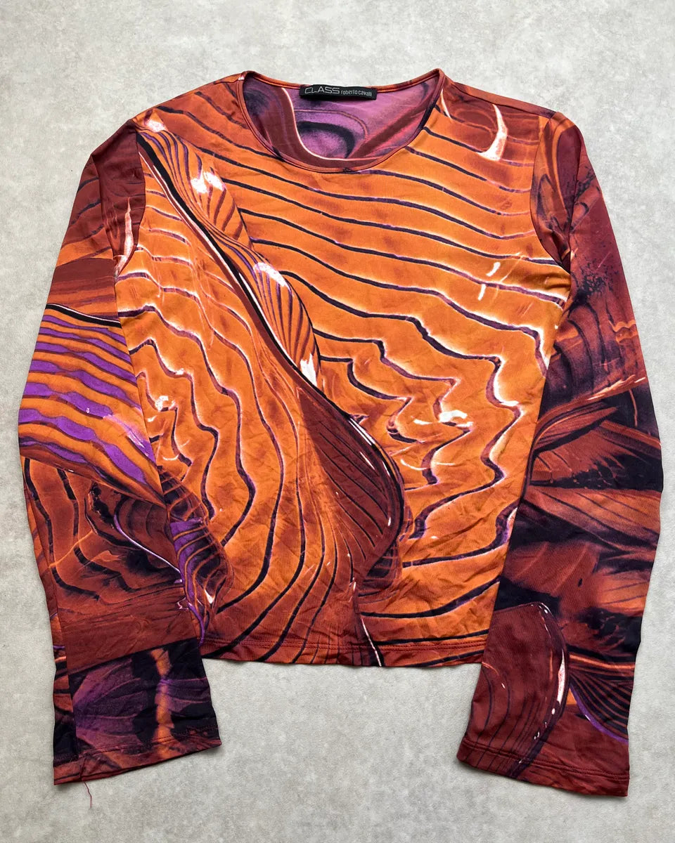 2000s Roberto Cavalli Orange Abstract Wave Longsleeve – Dolce Vita Hub