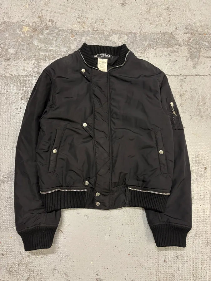 cozy　VERSACE for  ボンバージャケット 2000s Versace Black Multi Zips Cozy Bomber Jacket – Dolce Vita Hub