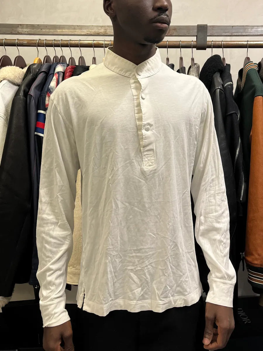 2000s Yves Saint Laurent Rive Gauche White Henley Mao Shirt
