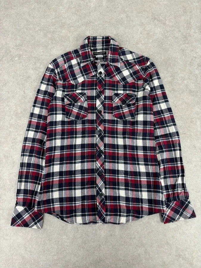 2010s Dolce & Gabbana Red Black White Checkered Sicilian Shirt