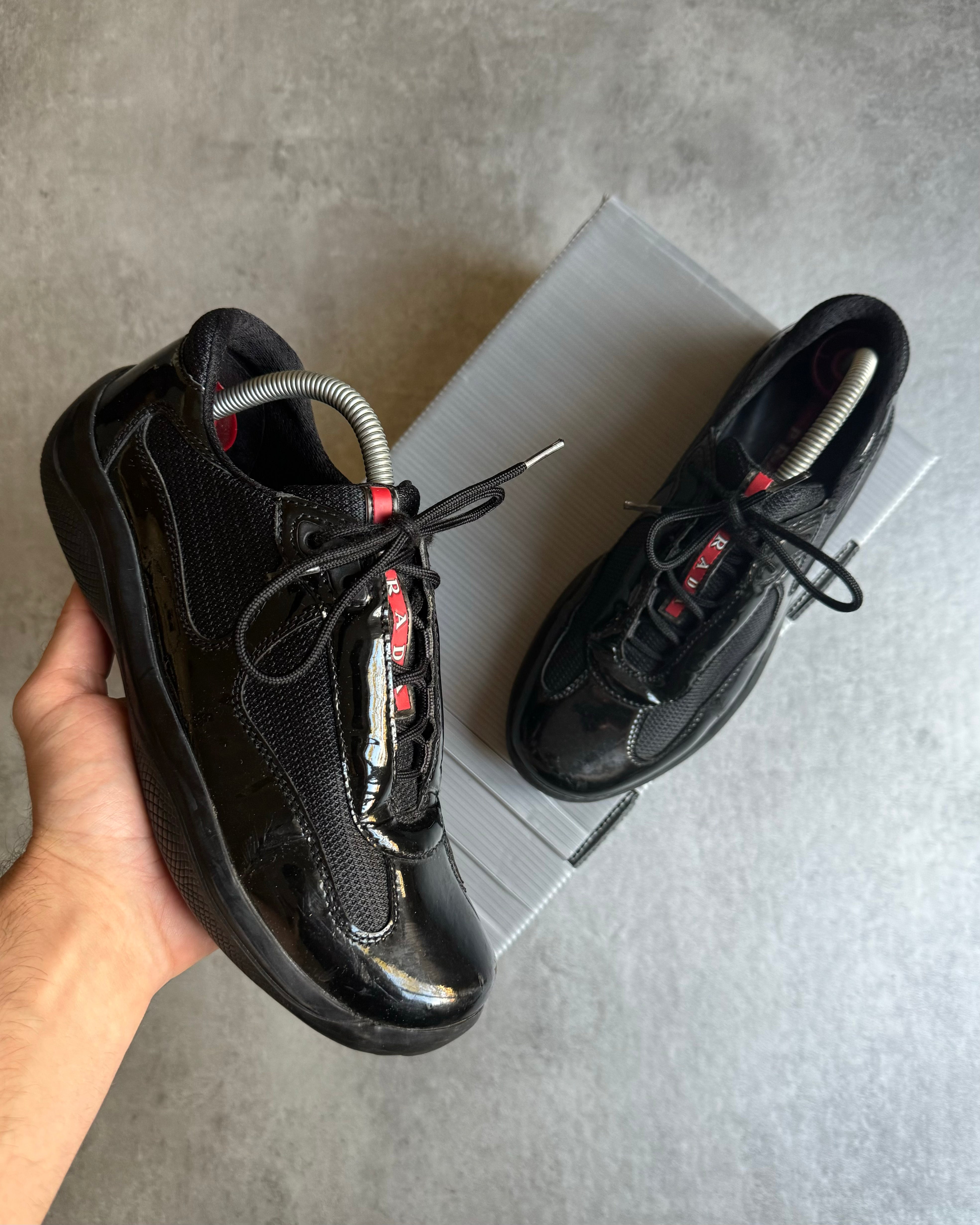 Prada America's Cup Black Satin Leather – Dolce Vita Hub Prada America's Cup Black Satin Leather – Dolce Vita Hub