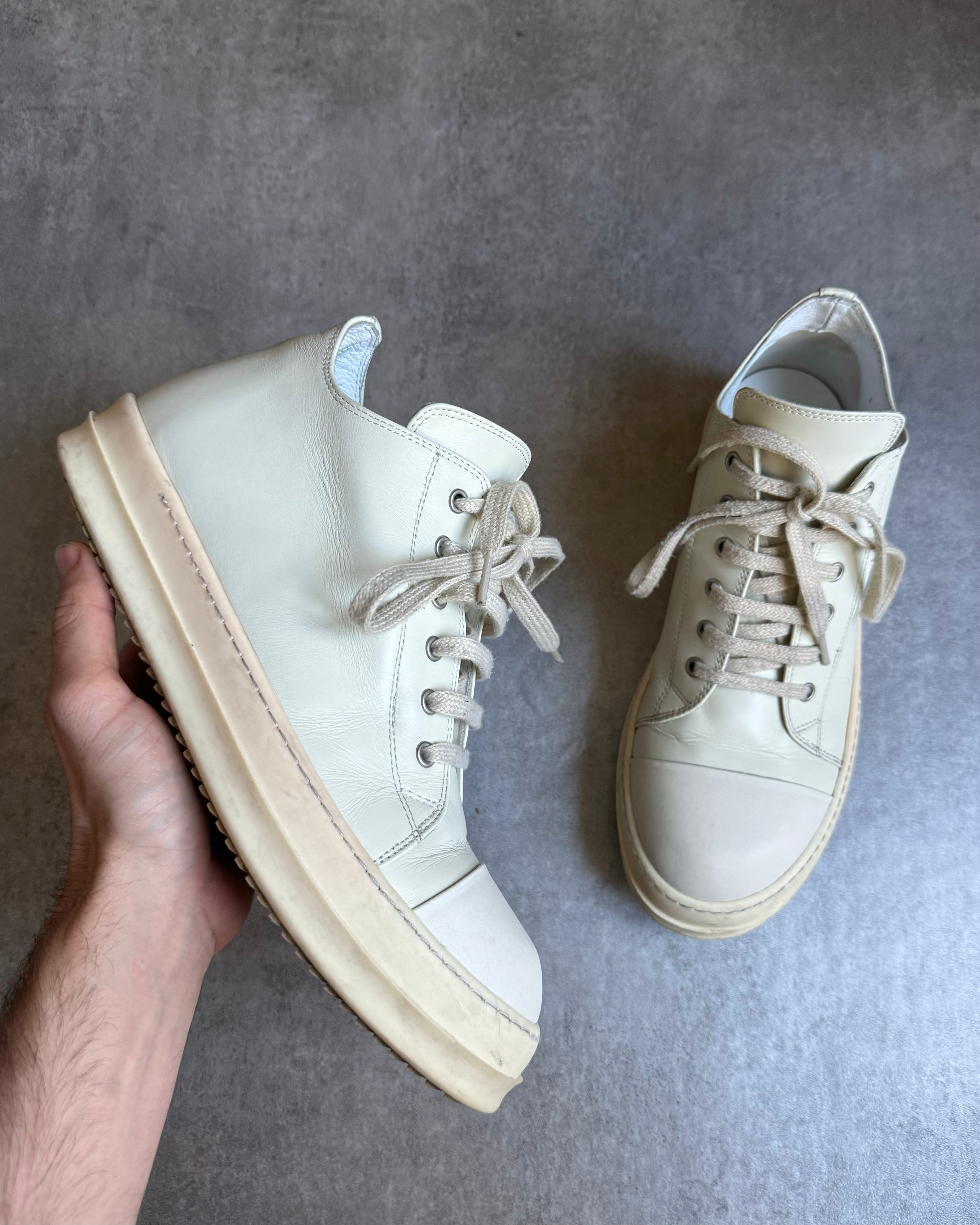 AW2021 Rick Owens Creamy Gethsemane Low-Top Leather Shoes (44,5eu 