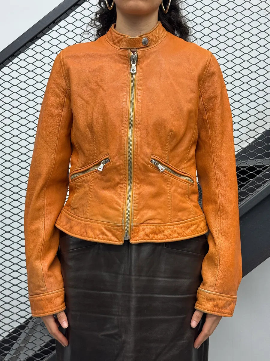2000s Dolce & Gabbana Orange Leather Moto Leather Jacket – Dolce