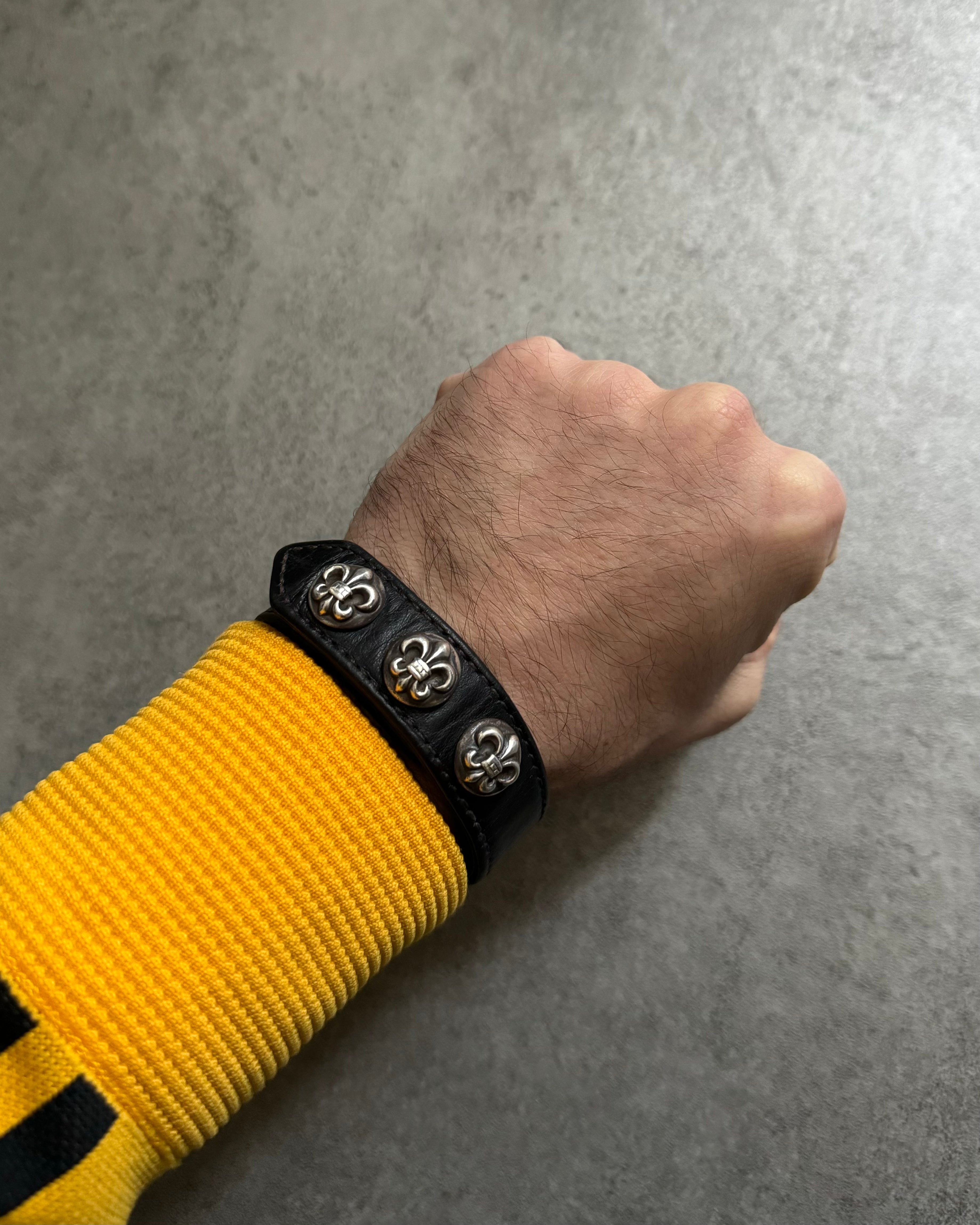 Chrome Hearts Fleur de Lys Leather Snap Black Bracelet (OS Chrome Hearts Fleur de Lys Leather Snap Black Bracelet (OS