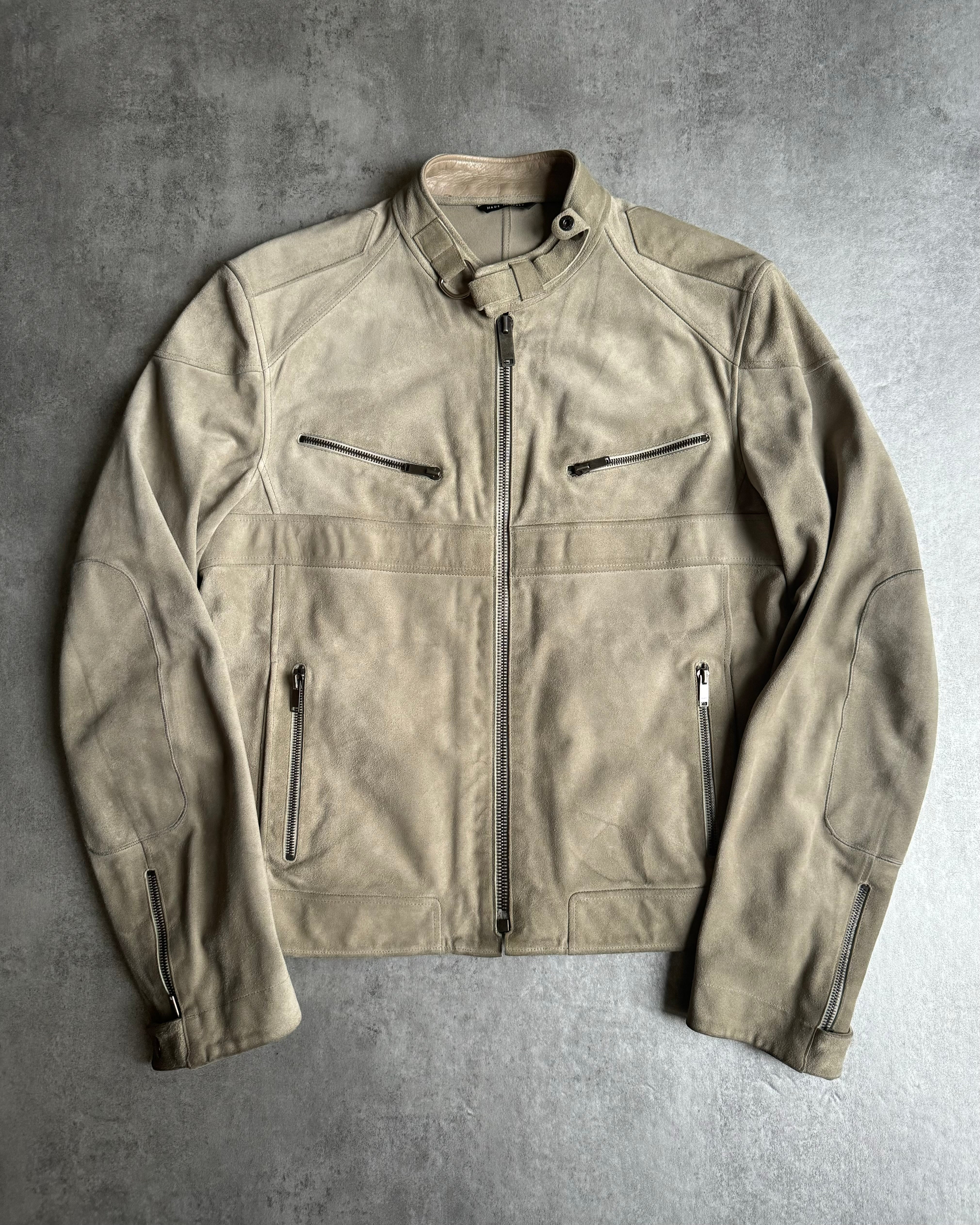 ジャケット・アウター AW2004 GUCCI Tom Ford leather jacket AW2004 Gucci Beige Cafe Moto Suede Leather Jacket by Tom Ford (M