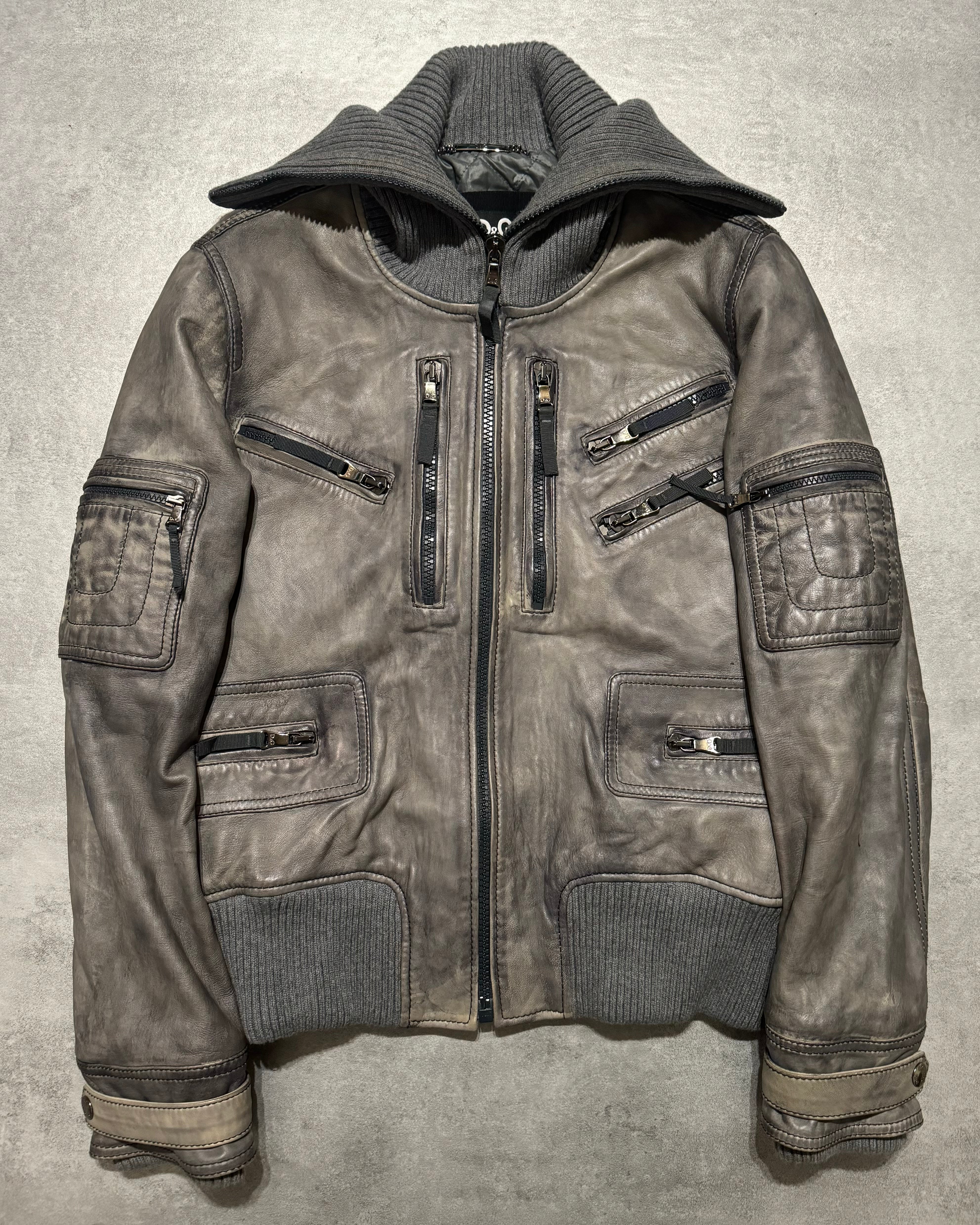 2000s Dolce & Gabbana Multi Zips Grey Archive Leather Jacket 2000s Dolce & Gabbana Multi Zips Grey Archive Leather Jacket