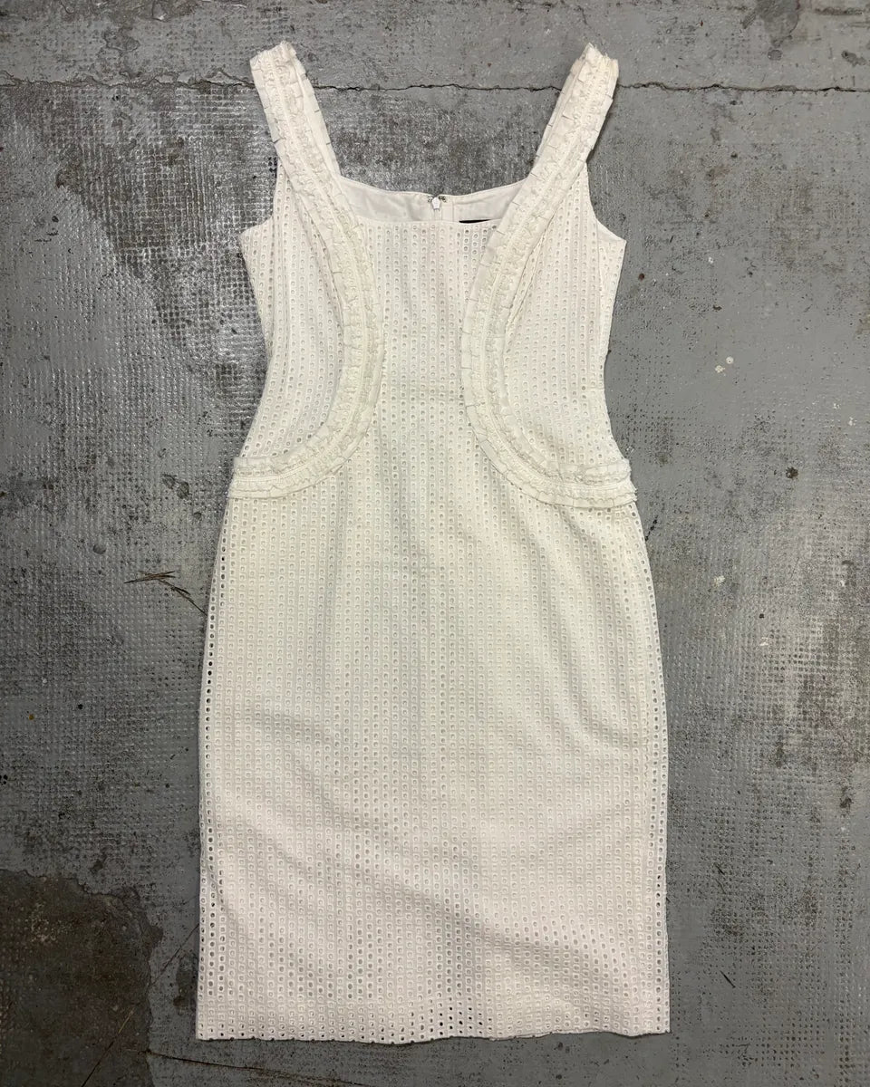 AW2011 Alexander McQueen Cream Knit Ruffle Trim Sheath Dress Dolce Vita Hub AW2011 Alexander McQueen Cream Knit Ruffle Trim Sheath Dress Dolce Vita Hub