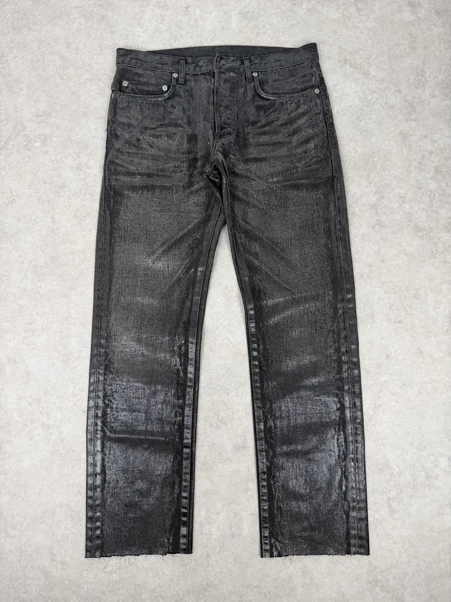 AW2003 Dior Dark Grey Black Waxed Denim Jeans by Hedi Slimane