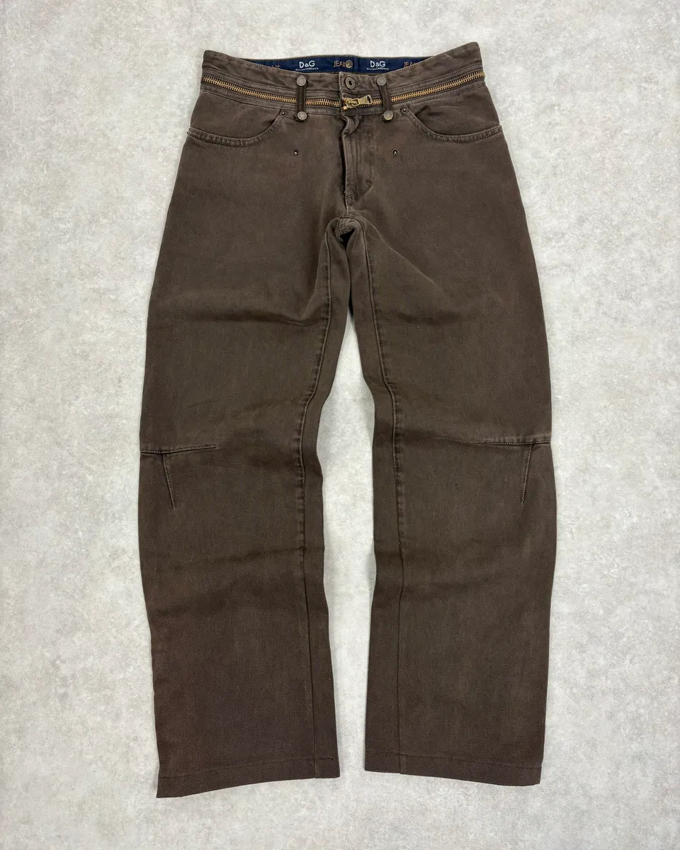 AW2003 Dolce & Gabbana Brown Detachable Waist Zip Pants – Dolce