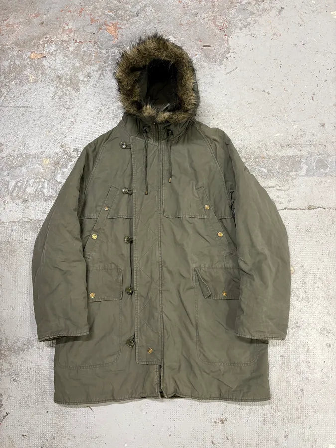 AW2003 Dolce & Gabbana Fur Hooded Khaki Green Long Coat – Dolce