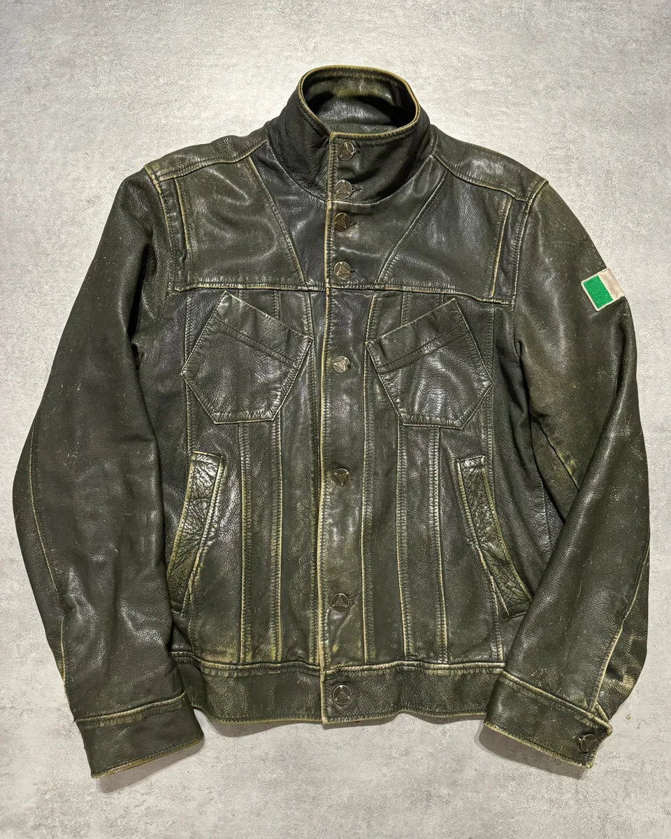 AW2003 Dolce & Gabbana Green Aged Patina Leather Italian Jacket