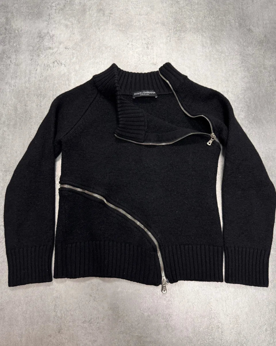 AW2003 Dolce & Gabbana Tornado Zip Black Sweater – Dolce Vita Hub