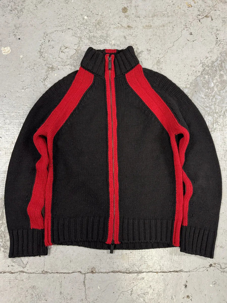 AW2007 Dirk Bikkembergs Black & Red Lined Wool Zip-up Sweater