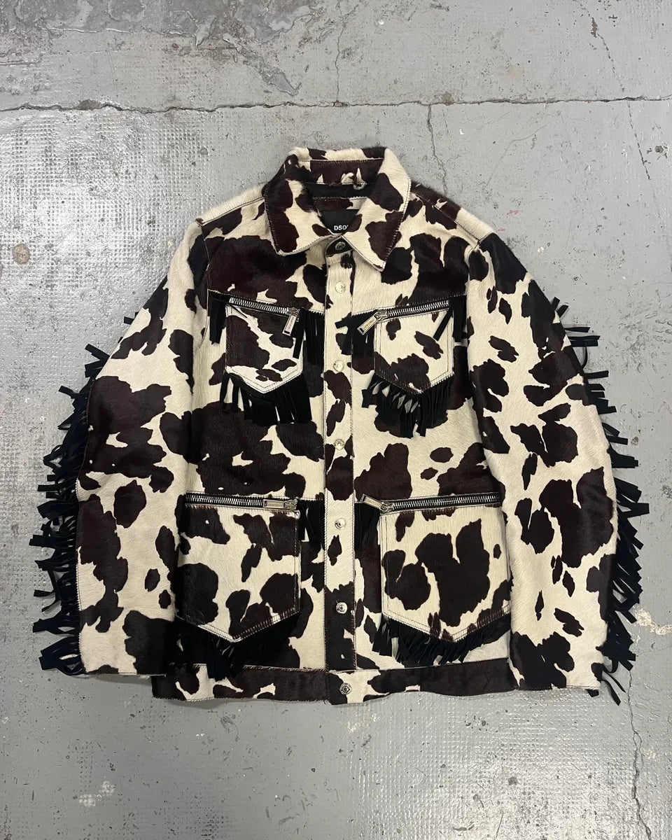 AW2017 Dsquared2 Cow White & Brown Pony Hair Leather Jacket