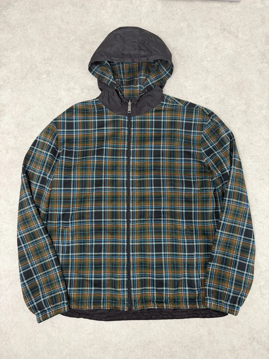 AW2017 Prada Black & Multicolor Reversible Checkered Windbreaker