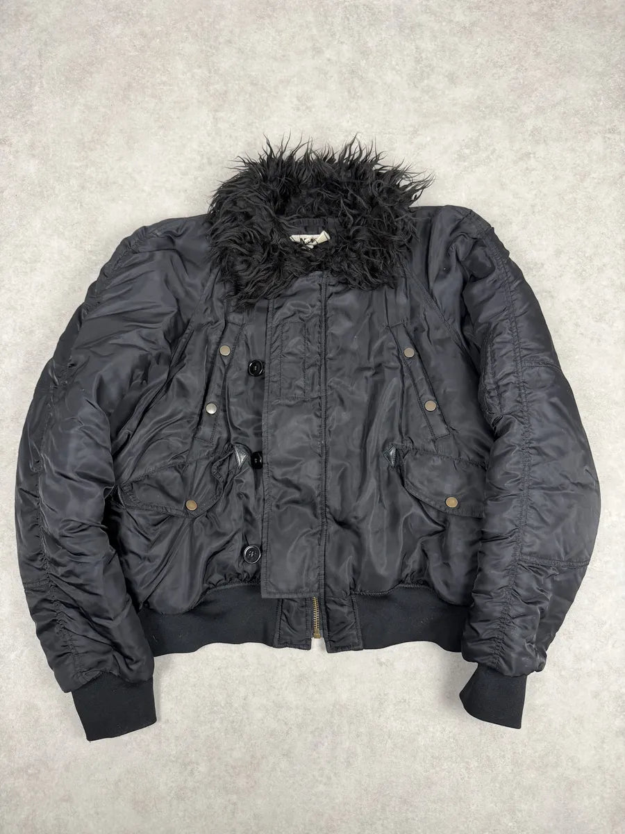 Martin Margiela ⑭ Aviator Bomber Jacket AW2022 Maison Margiela Black Faux Fur Aviator Bomber Jacket