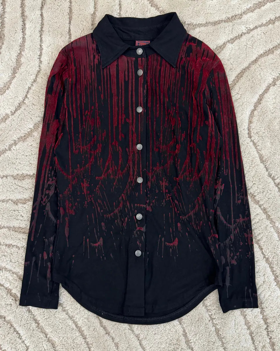 AW98 ジャンポール・ゴルチエ ブラッドドリップベルベットシャツ(XS AW98 ジャンポール・ゴルチエ ブラッドドリップベルベットシャツ(XS
