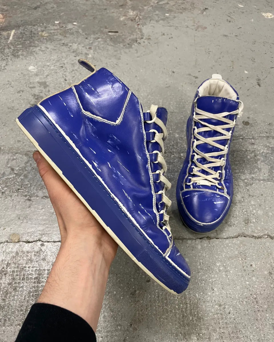 Balenciaga Arena High Blue Painted Effect Leather Shoes – Dolce