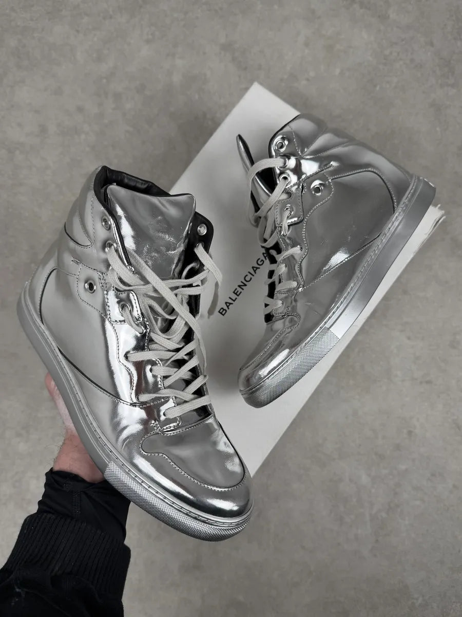 Balenciaga OPENINGCEREMONY コラボ シルバー シューズ Balenciaga City Patent Grey Silver Mirror High Sneakers – Dolce